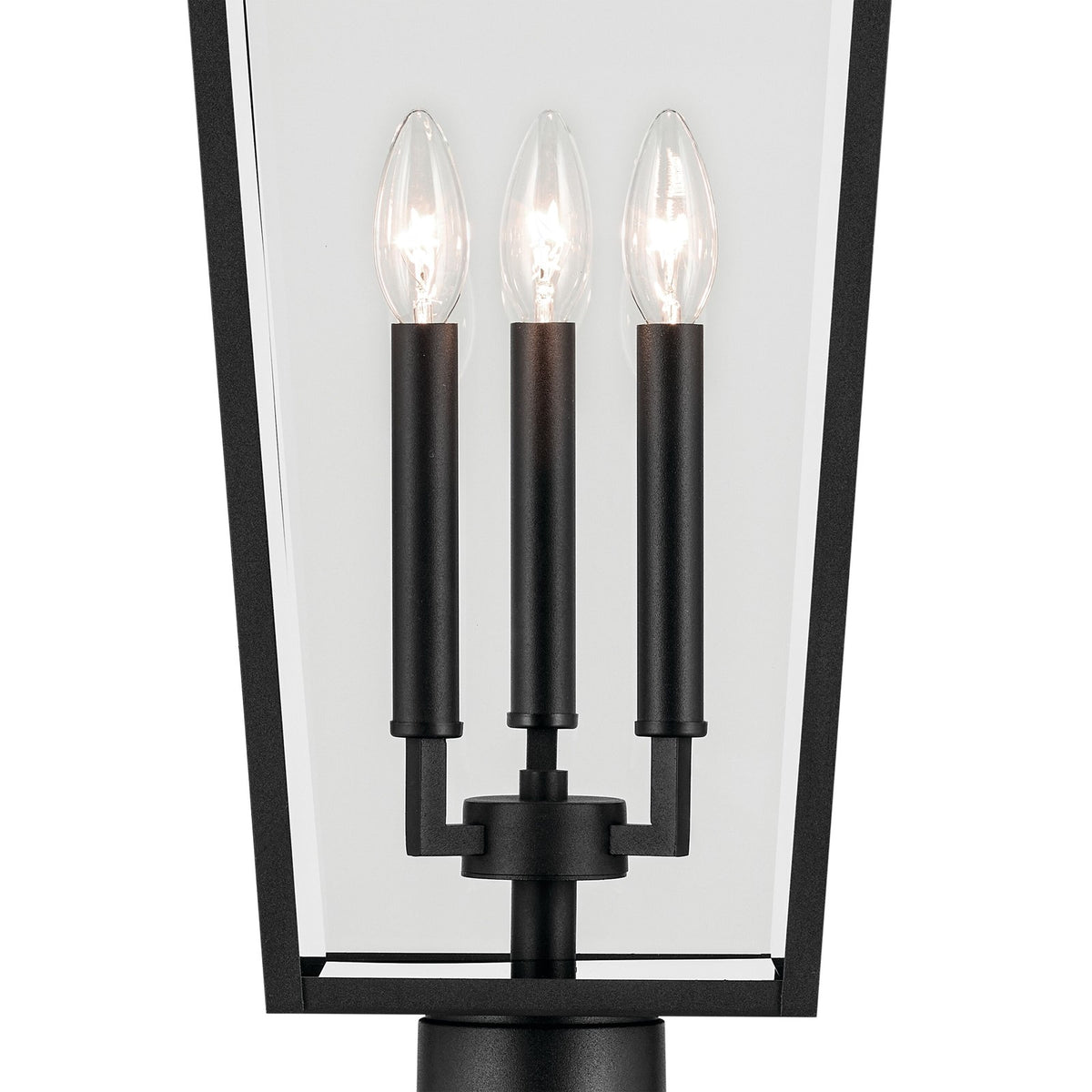 Kichler Regence 11in 3-Light Outdoor Post Lantern | Traditional Textured Black and Clear Beveled Glass | Garden & Pathway | Model 59129BKT