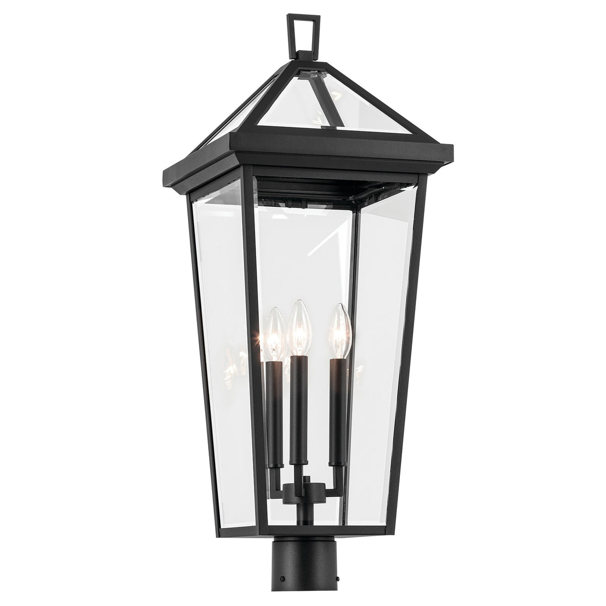 Kichler Regence 11in 3-Light Outdoor Post Lantern | Traditional Textured Black and Clear Beveled Glass | Garden & Pathway | Model 59129BKT