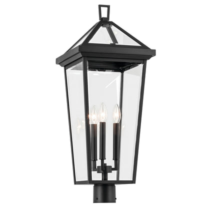 Kichler Regence 11in 3-Light Outdoor Post Lantern | Traditional Textured Black and Clear Beveled Glass | Garden & Pathway | Model 59129BKT