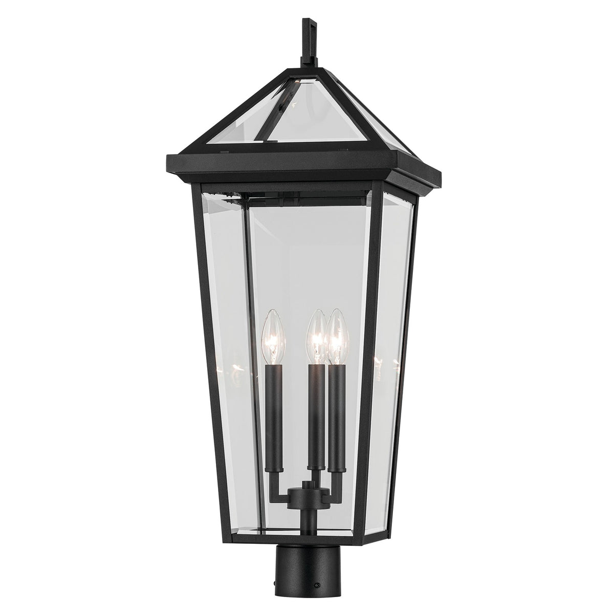 Kichler Regence 11in 3-Light Outdoor Post Lantern | Traditional Textured Black and Clear Beveled Glass | Garden & Pathway | Model 59129BKT