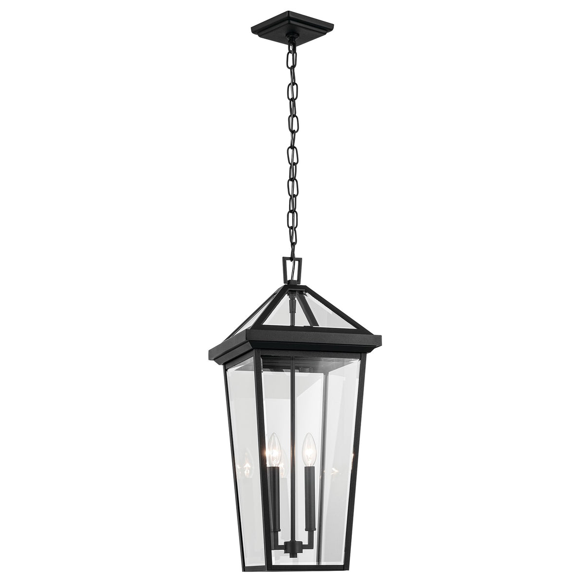 Kichler Regence 11in 2-Light Outdoor Pendant | Traditional Textured Black and Clear Beveled Glass | Covered Porch & Entryway | Model 59130BKT