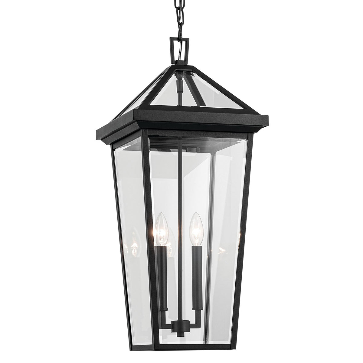 Kichler Regence 11in 2-Light Outdoor Pendant | Traditional Textured Black and Clear Beveled Glass | Covered Porch & Entryway | Model 59130BKT