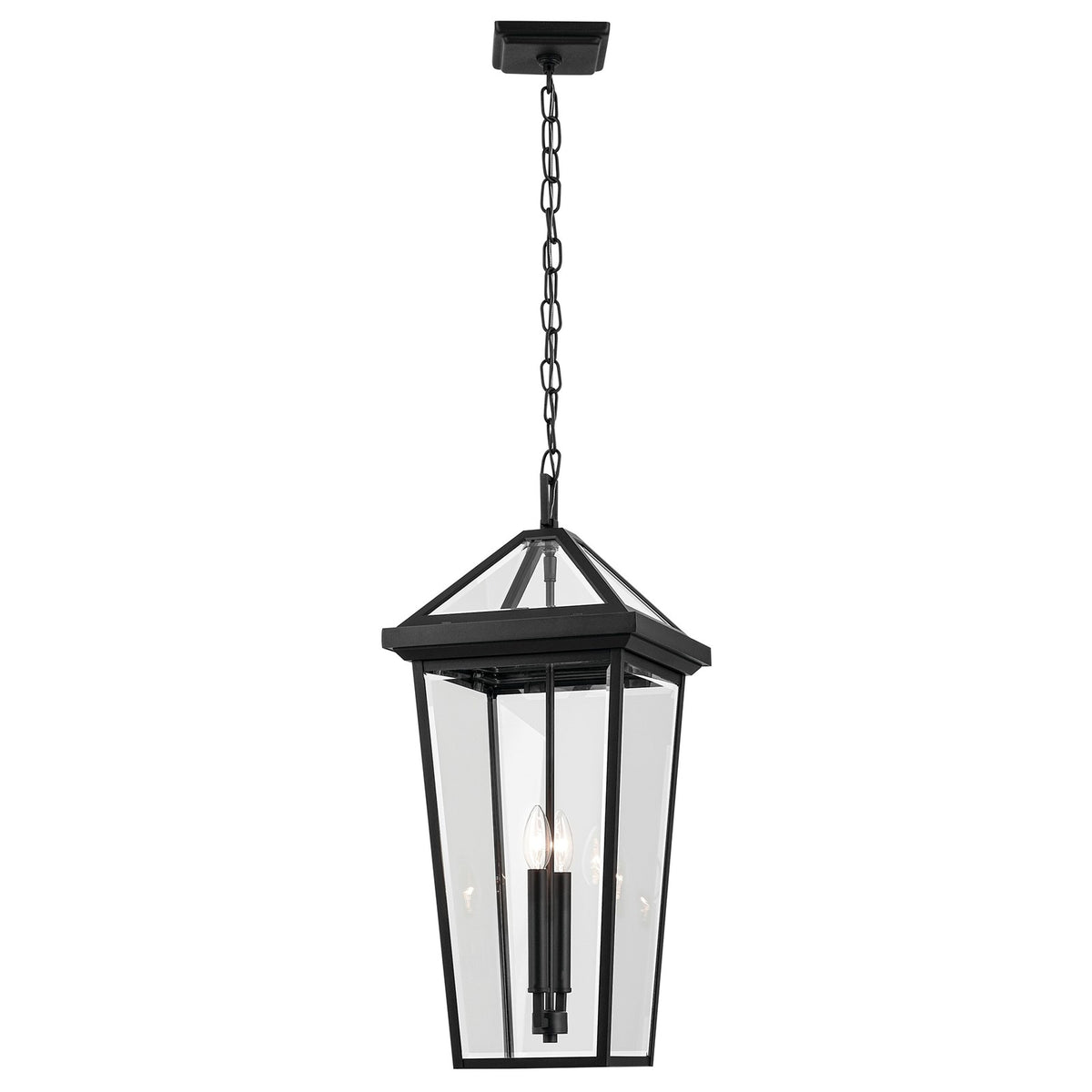 Kichler Regence 11in 2-Light Outdoor Pendant | Traditional Textured Black and Clear Beveled Glass | Covered Porch & Entryway | Model 59130BKT