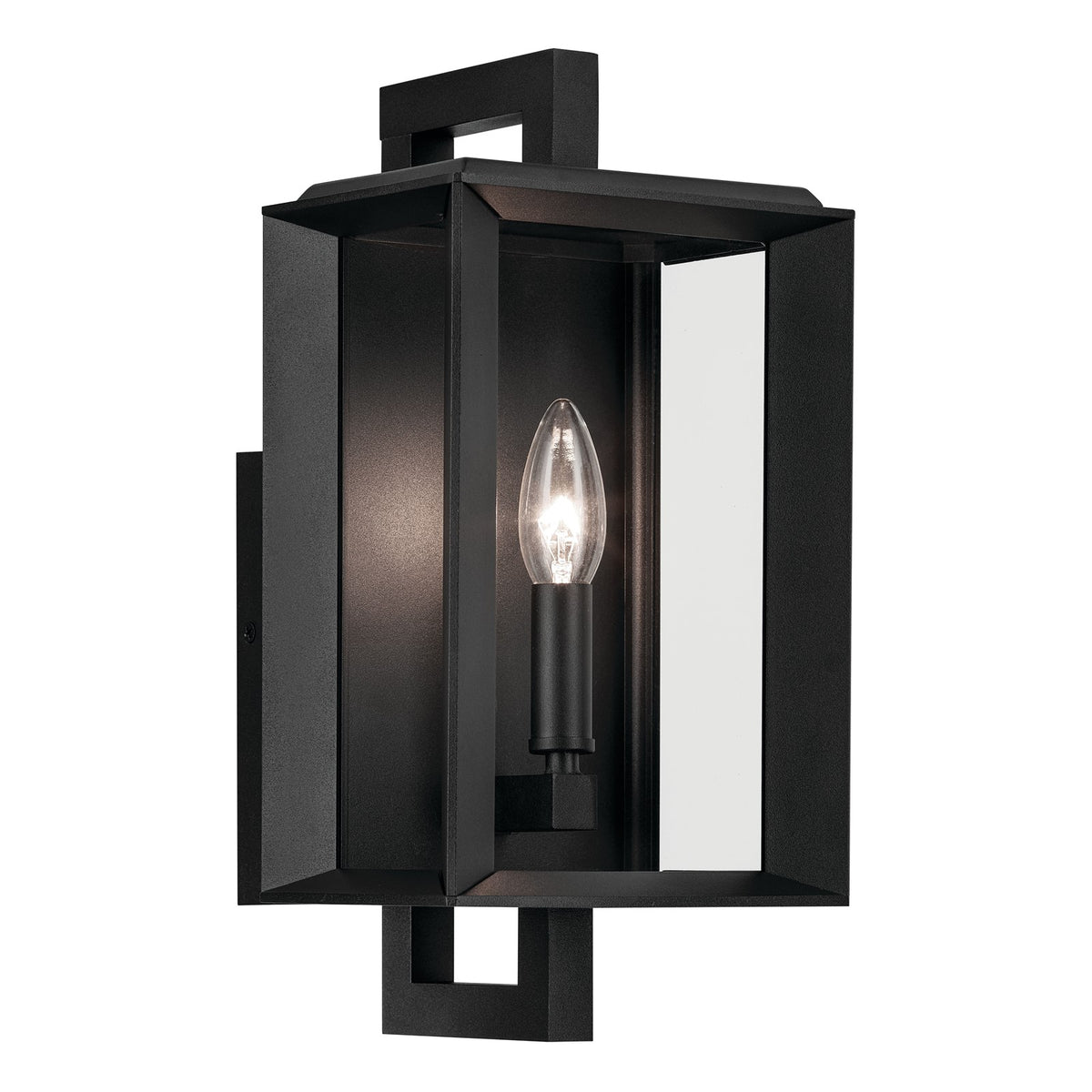 Kichler Kroft 14in 1-Light Outdoor Wall Sconce | Traditional Textured Black Aluminum Clear Glass | Entryway & Covered Patio | Model 59131BKT