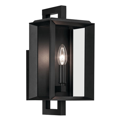 Kichler Kroft 14in 1-Light Outdoor Wall Sconce | Traditional Textured Black Aluminum Clear Glass | Entryway & Covered Patio | Model 59131BKT