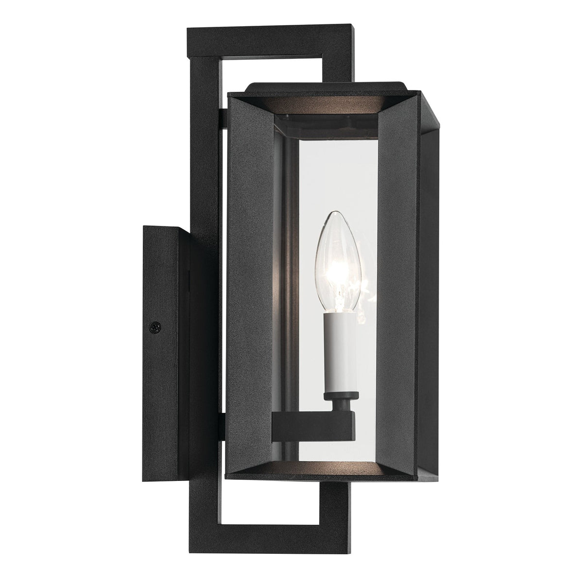 Kichler Kroft 14in 1-Light Outdoor Wall Sconce | Traditional Textured Black Aluminum Clear Glass | Entryway & Covered Patio | Model 59131BKT