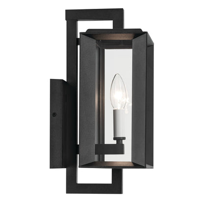 Kichler Kroft 14in 1-Light Outdoor Wall Sconce | Traditional Textured Black Aluminum Clear Glass | Entryway & Covered Patio | Model 59131BKT