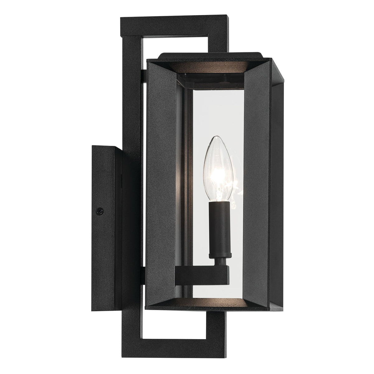 Kichler Kroft 14in 1-Light Outdoor Wall Sconce | Traditional Textured Black Aluminum Clear Glass | Entryway & Covered Patio | Model 59131BKT