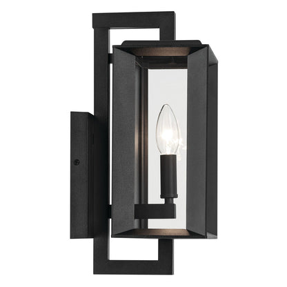 Kichler Kroft 14in 1-Light Outdoor Wall Sconce | Traditional Textured Black Aluminum Clear Glass | Entryway & Covered Patio | Model 59131BKT