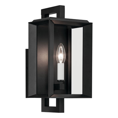 Kichler Kroft 14in 1-Light Outdoor Wall Sconce | Traditional Textured Black Aluminum Clear Glass | Entryway & Covered Patio | Model 59131BKT