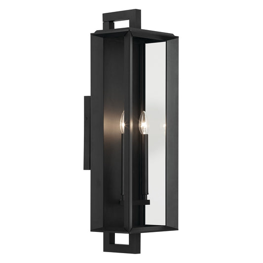 Kichler Kroft 2-Light 28in Outdoor Wall Light | Traditional Textured Black and Clear Glass | Covered Patio & Entryway | 9 x 28 in | Model 59134BKT