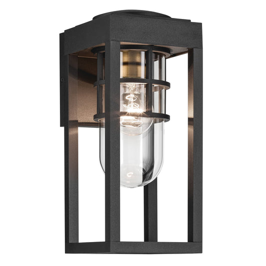 Kichler Hone 5.5in 1-Light Outdoor Wall Light | Industrial Textured Black Plastic and Clear Glass | Entryway & Covered Patio | Model 59137BKT