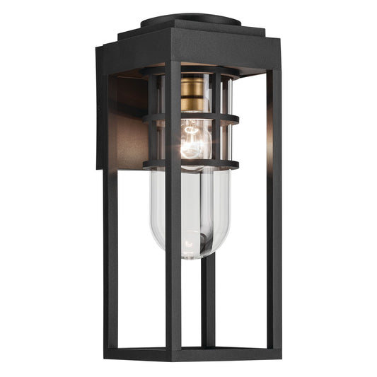 Kichler Hone 18in 1-Light Outdoor Wall Sconce | Industrial Textured Black and Clear Glass | Covered Patio & Entryway | 7in W x 18in H | Model 59138BKT