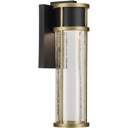 Kichler Camillo 16in 1-Light Outdoor Wall Sconce | Industrial Textured Black and Clear Seeded Glass | Covered Patios & Entryways | Model 59140BKT