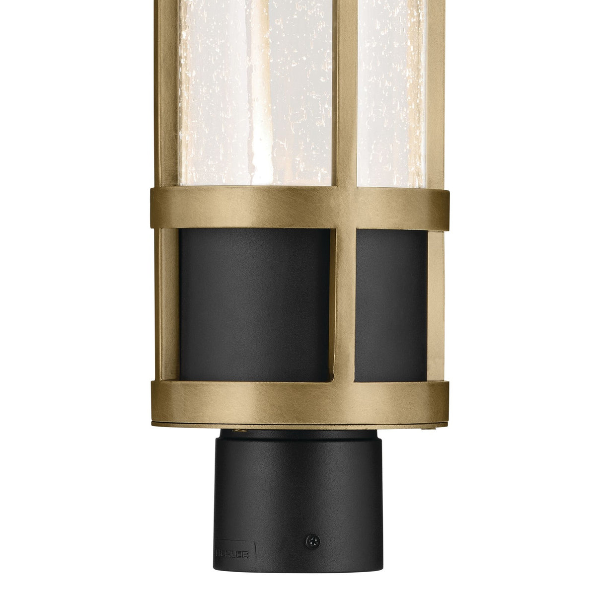 Kichler Camillo 22in 1-Light Post Light | Industrial Textured Black and Clear Seeded Glass | Outdoor Entryway | 6 x 22 in | Model 59142BKT