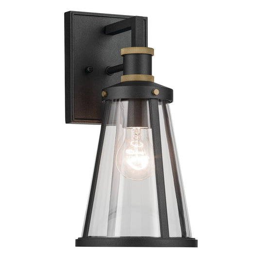 Kichler Talman 1-Light Outdoor Wall Sconce | Industrial Textured Black and Clear Glass | Covered Patios & Entryways | 7 x 13 in | Model 59146BKT
