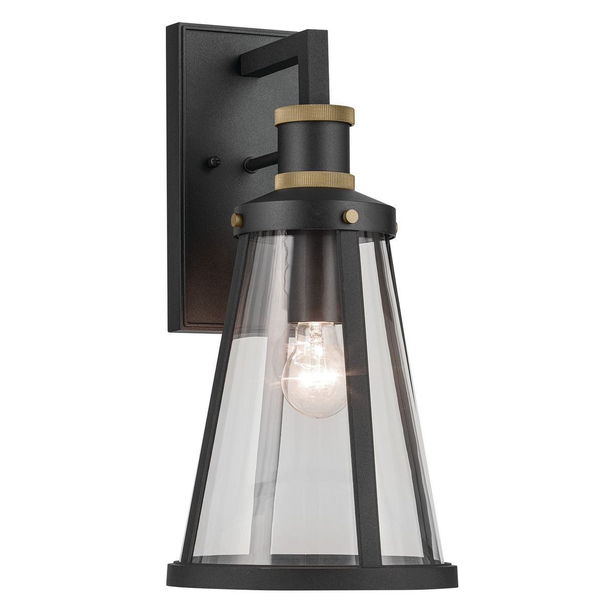 Kichler Talman 18in 1-Light Outdoor Wall Light | Industrial Textured Black and Clear Glass | Covered Patio & Entryway | Model 59147BKT