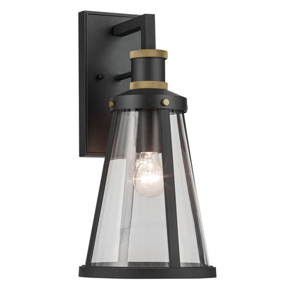 Kichler Talman 18in 1-Light Outdoor Wall Light | Industrial Textured Black and Clear Glass | Covered Patio & Entryway | Model 59147BKT