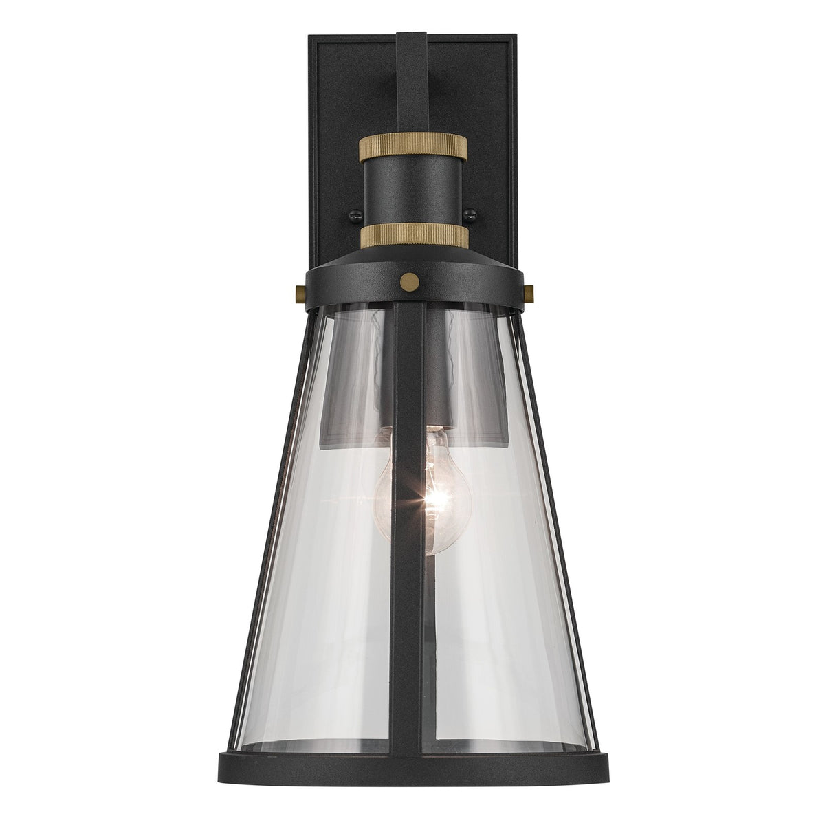 Kichler Talman 18in 1-Light Outdoor Wall Light | Industrial Textured Black and Clear Glass | Covered Patio & Entryway | Model 59147BKT