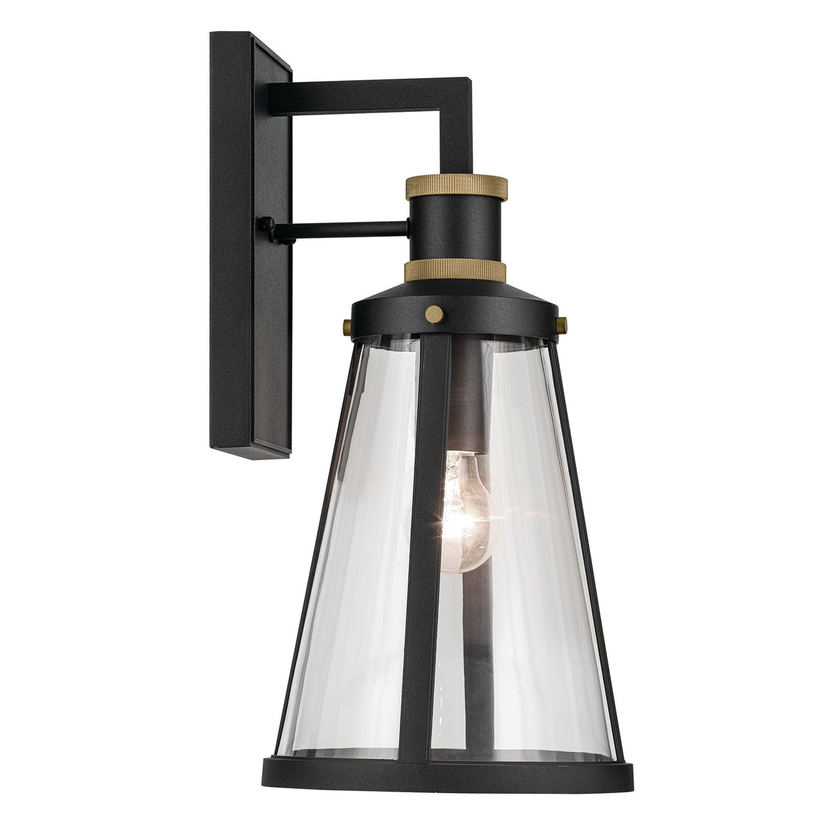 Kichler Talman 18in 1-Light Outdoor Wall Light | Industrial Textured Black and Clear Glass | Covered Patio & Entryway | Model 59147BKT