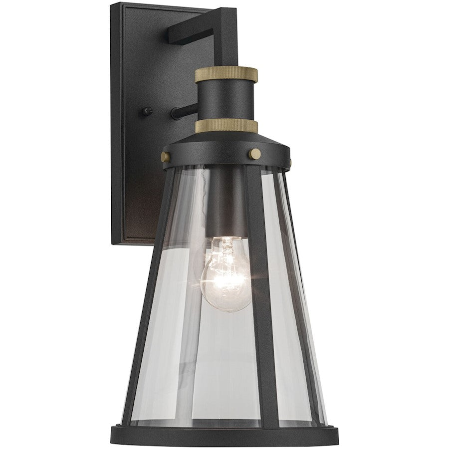 Kichler Talman 18in 1-Light Outdoor Wall Light | Industrial Textured Black and Clear Glass | Covered Patio & Entryway | Model 59147BKT