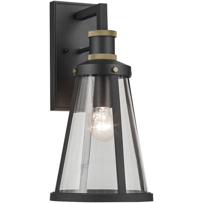 Kichler Talman 18in 1-Light Outdoor Wall Light | Industrial Textured Black and Clear Glass | Covered Patio & Entryway | Model 59147BKT