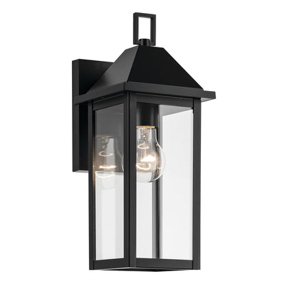 Kichler Prin 1-Light 14in Outdoor Wall Light | Traditional Black Aluminum and Clear Glass | Covered Patio & Entryway | Model 59157BK