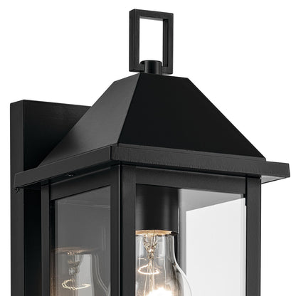 Kichler Prin 1-Light 14in Outdoor Wall Light | Traditional Black Aluminum and Clear Glass | Covered Patio & Entryway | Model 59157BK