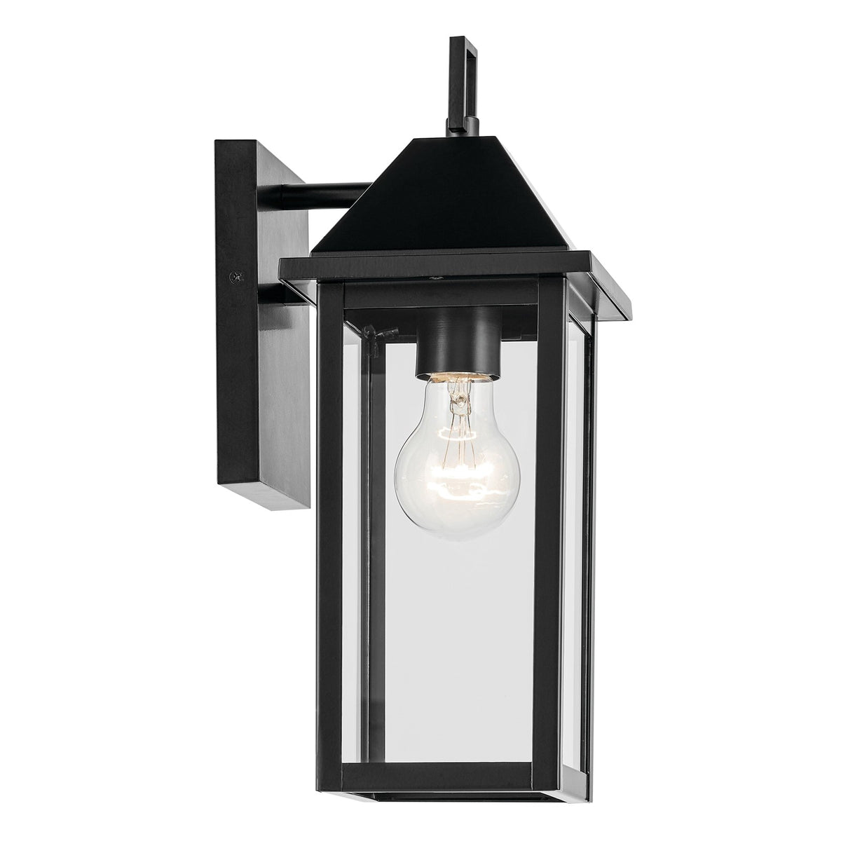 Kichler Prin 1-Light 14in Outdoor Wall Light | Traditional Black Aluminum and Clear Glass | Covered Patio & Entryway | Model 59157BK
