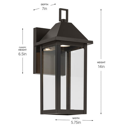 Kichler Prin 1-Light Outdoor Wall Light | Traditional Olde Bronze and Clear Glass | Covered Patio & Entryway | 5.75 x 14 in | Model 59157OZDS