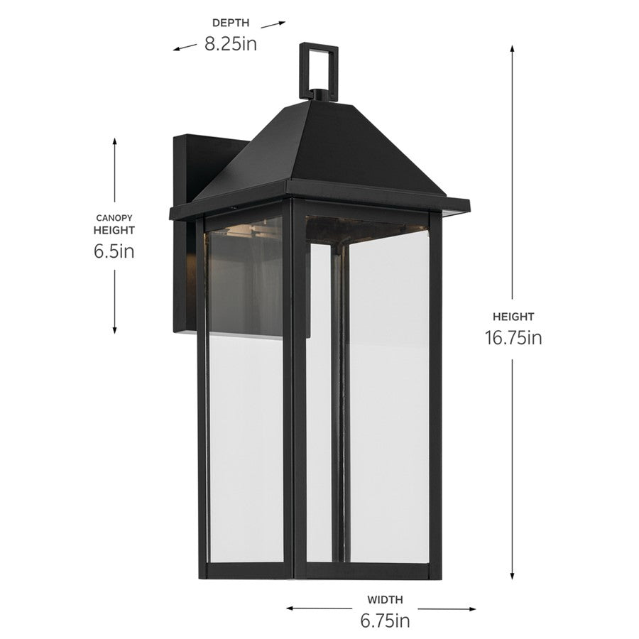 Kichler Prin 17in 1-Light Outdoor Wall Sconce | Traditional Black and Clear Glass | Front Porch & Garage | 6.75 x 16.75 x 8.25 in | Model 59158BKDS