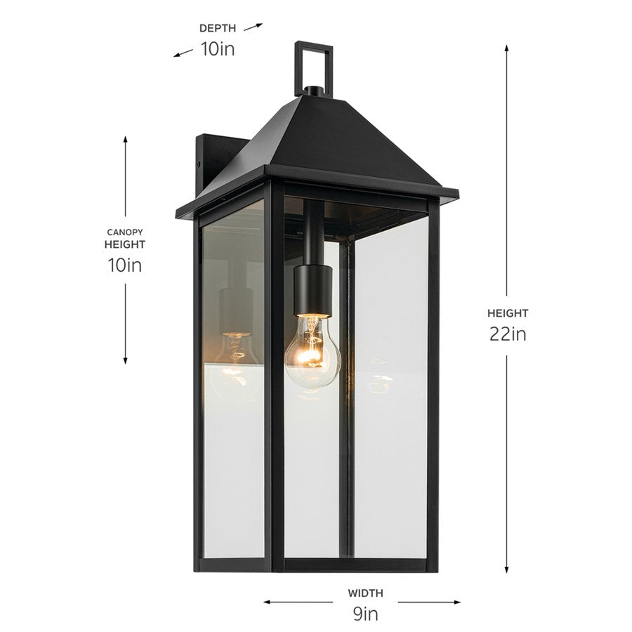 Kichler Prin 22in 1-Light Outdoor Wall Light | Traditional Black and Clear Glass | Entryway & Covered Patio | 9 x 22 in | Model 59159BK