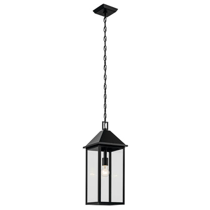 Kichler Prin 22in 1-Light Outdoor Pendant | Traditional Black Aluminum and Clear Glass | Porch & Patio | 9 x 9 x 22 in | Model 59160BK