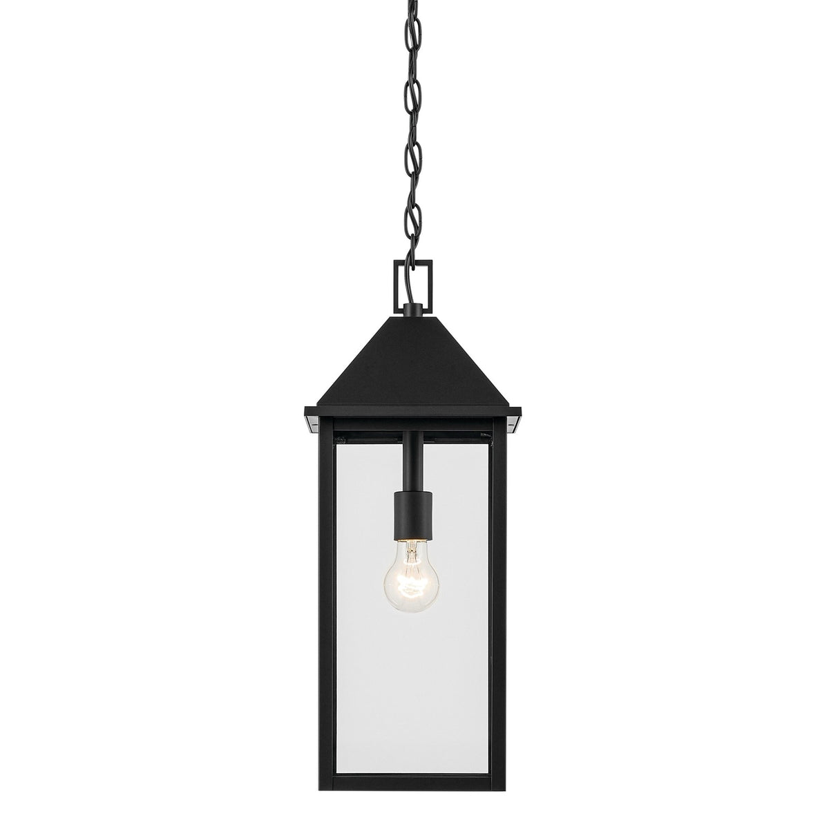 Kichler Prin 22in 1-Light Outdoor Pendant | Traditional Black Aluminum and Clear Glass | Porch & Patio | 9 x 9 x 22 in | Model 59160BK
