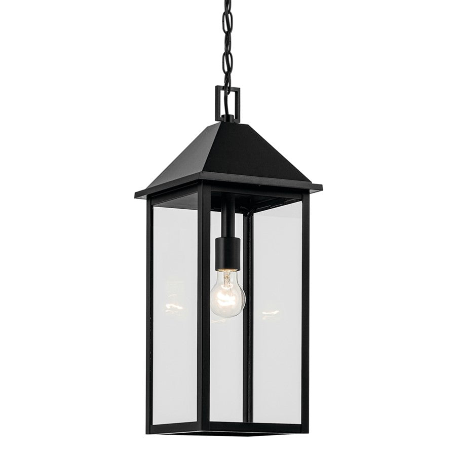 Kichler Prin 22in 1-Light Outdoor Pendant | Traditional Black Aluminum and Clear Glass | Porch & Patio | 9 x 9 x 22 in | Model 59160BK