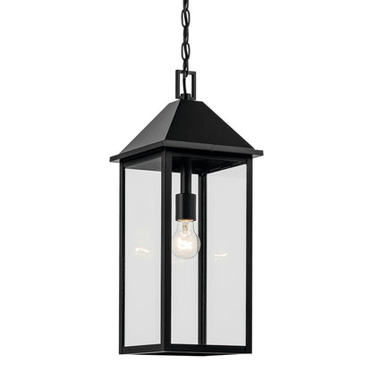 Kichler Prin 22in 1-Light Outdoor Pendant | Traditional Black Aluminum and Clear Glass | Porch & Patio | 9 x 9 x 22 in | Model 59160BK