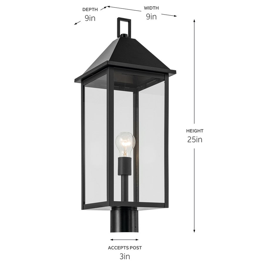 Kichler Prin 25in 1-Light Outdoor Post Light | Traditional Black and Clear Glass | Walkway & Driveway | 9 x 9 x 25 in | Model 59161BK