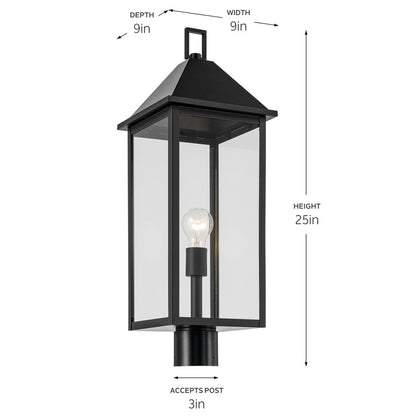 Kichler Prin 25in 1-Light Outdoor Post Light | Traditional Black and Clear Glass | Walkway & Driveway | 9 x 9 x 25 in | Model 59161BK