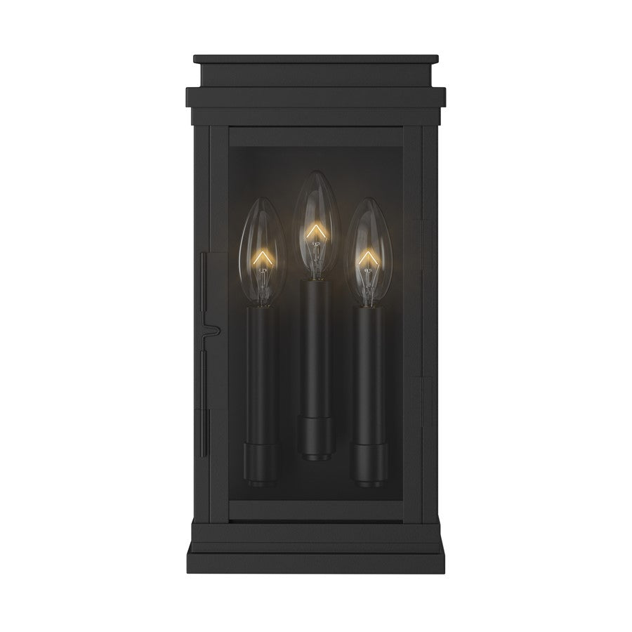 Kichler Lundon 13in 3-Light Outdoor Wall Sconce | Traditional Black and Clear Glass | Covered Patio & Entryway | 6.5 x 13 in | Model 59162BK