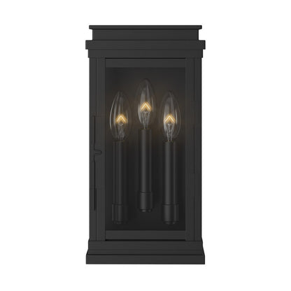 Kichler Lundon 13in 3-Light Outdoor Wall Sconce | Traditional Black and Clear Glass | Covered Patio & Entryway | 6.5 x 13 in | Model 59162BK