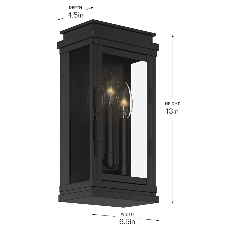 Kichler Lundon 13in 3-Light Outdoor Wall Sconce | Traditional Black and Clear Glass | Covered Patio & Entryway | 6.5 x 13 in | Model 59162BK