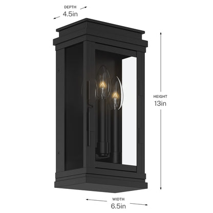 Kichler Lundon 13in 3-Light Outdoor Wall Sconce | Traditional Black and Clear Glass | Covered Patio & Entryway | 6.5 x 13 in | Model 59162BK