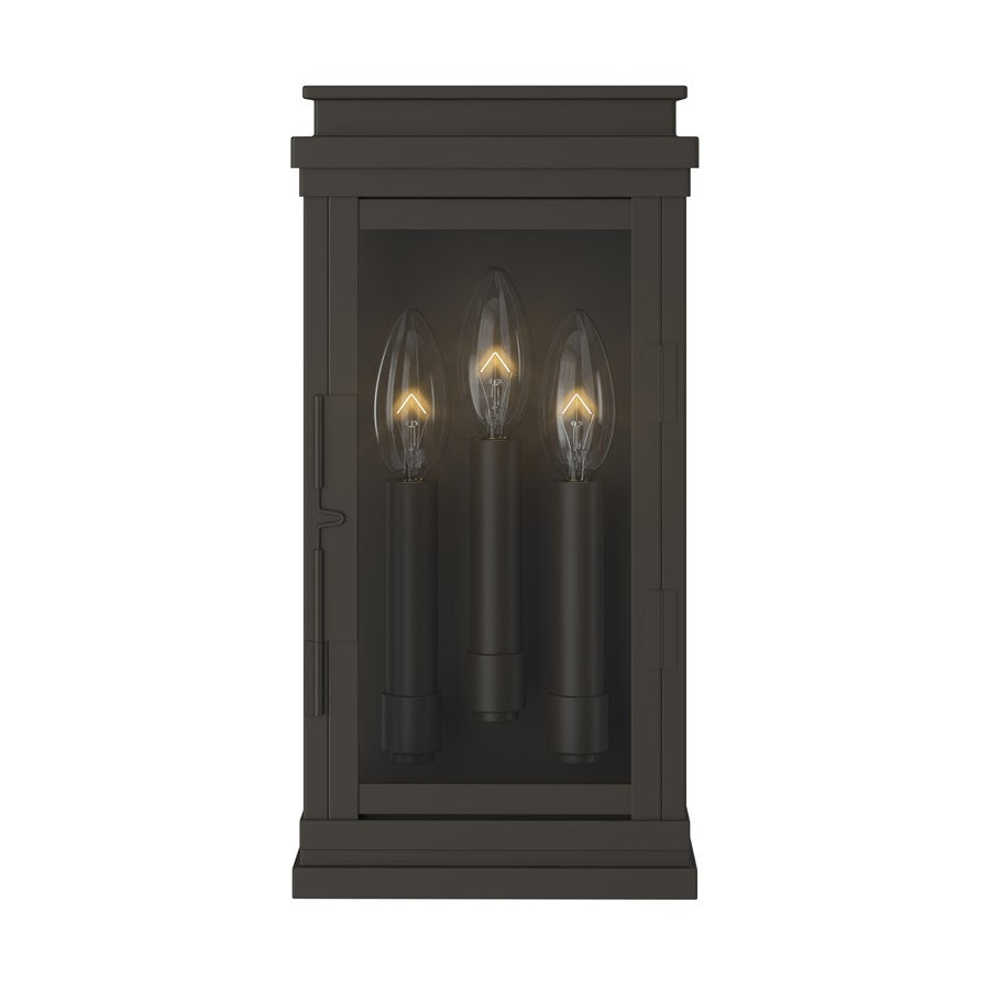 Kichler Lundon 13in 3-Light Outdoor Wall Sconce | Traditional Olde Bronze and Clear Glass | Covered Patio & Entryway | 6.5 x 13 in | Model 59162OZ