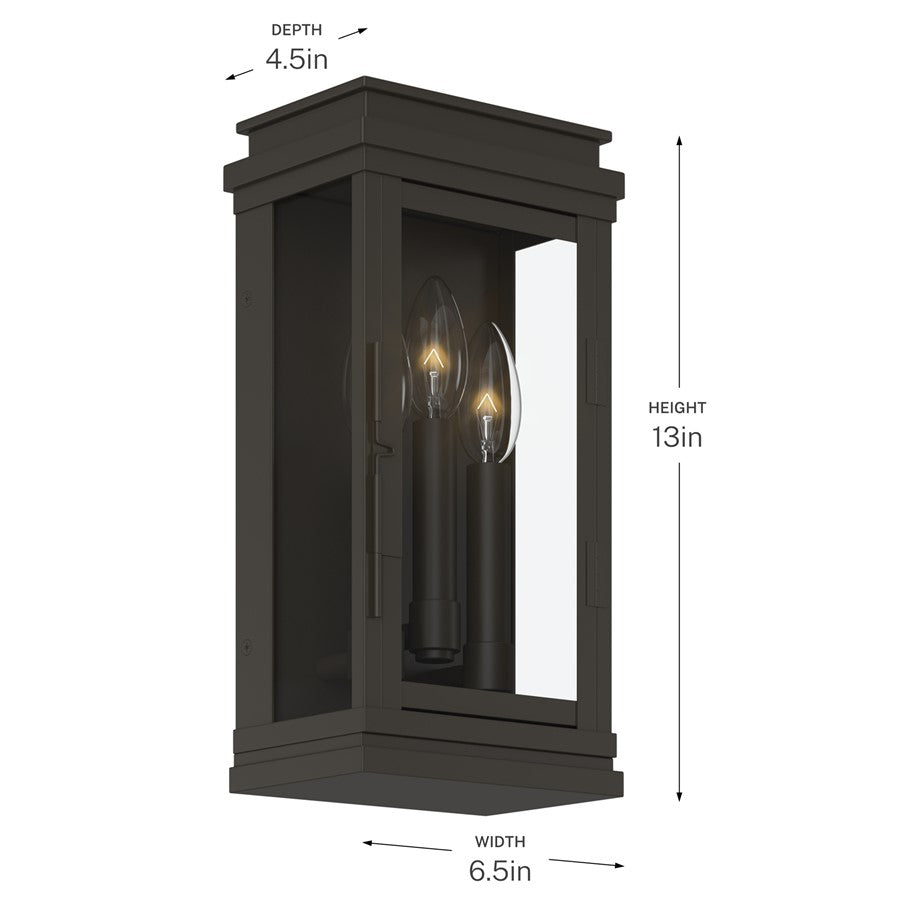 Kichler Lundon 13in 3-Light Outdoor Wall Sconce | Traditional Olde Bronze and Clear Glass | Covered Patio & Entryway | 6.5 x 13 in | Model 59162OZ