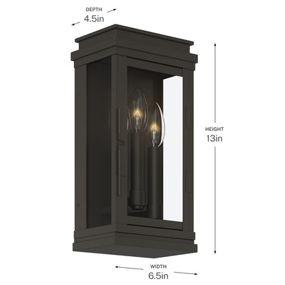 Kichler Lundon 13in 3-Light Outdoor Wall Sconce | Traditional Olde Bronze and Clear Glass | Covered Patio & Entryway | 6.5 x 13 in | Model 59162OZ