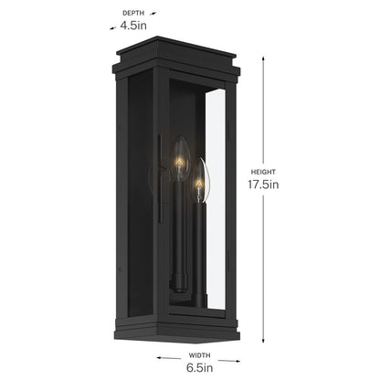 Kichler Lundon 17.5in 3-Light Outdoor Wall Light | Traditional Black Aluminum and Clear Glass | Covered Patio & Entryway | Model 59163BK