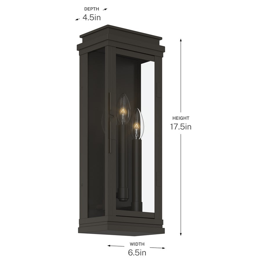 Kichler Lundon 17.5in 3-Light Outdoor Wall Sconce | Traditional Olde Bronze and Clear Glass | Porch & Entryway | 6.5 x 17.5 in | Model 59163OZ