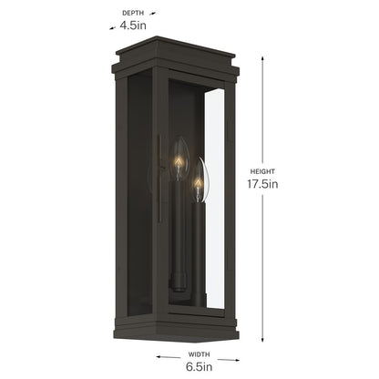 Kichler Lundon 17.5in 3-Light Outdoor Wall Sconce | Traditional Olde Bronze and Clear Glass | Porch & Entryway | 6.5 x 17.5 in | Model 59163OZ