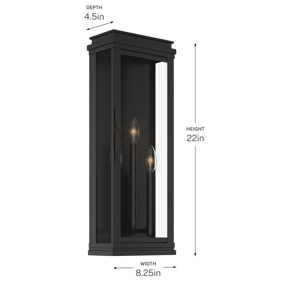 Kichler Lundon 22in 3-Light Outdoor Wall Sconce | Traditional Black and Clear Glass | Porch & Entryway | 8.25 x 22 in | Model 59164BK