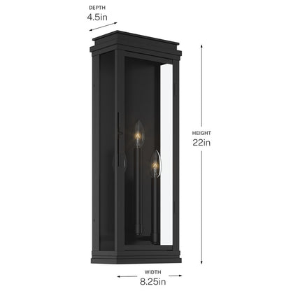Kichler Lundon 22in 3-Light Outdoor Wall Sconce | Traditional Black and Clear Glass | Porch & Entryway | 8.25 x 22 in | Model 59164BK